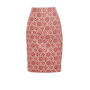 J. Crew Coral White Pencil Skirt Knee Length Slit in Back Lined Zips Sz 4